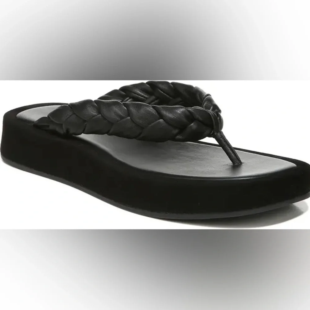 Vince Nita Braided Leather And Suede Platform Flip Flops